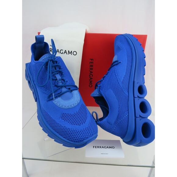 NIB FERRAGAMO BLUE NIMA KNIT MESH LACE LOGO LOW TOP SNEAKERS 10.5 43.5 ITALY - Picture 13 of 16